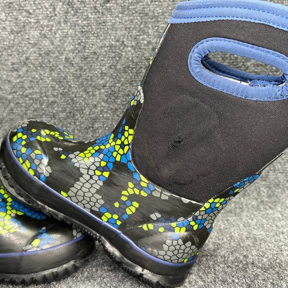Bogs Classic Axel Boots Boys Sz 10 Black Blue Lime Waterproof Outdoor Rain Boot - Picture 10 of 14